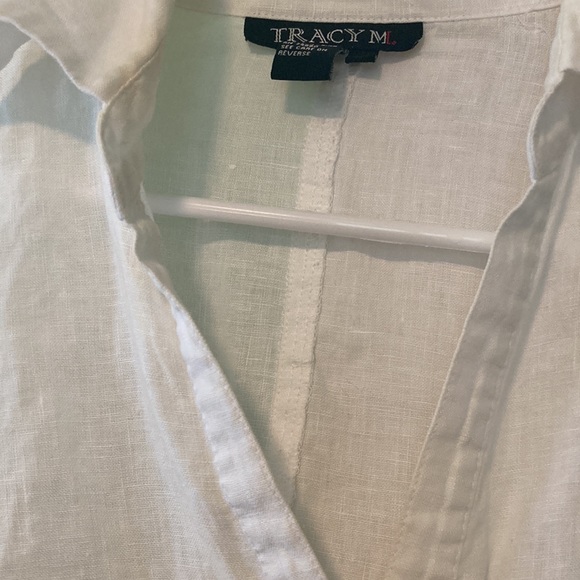 100% linen button up down blouse collar luxe summer Tracy M - Picture 2 of 7
